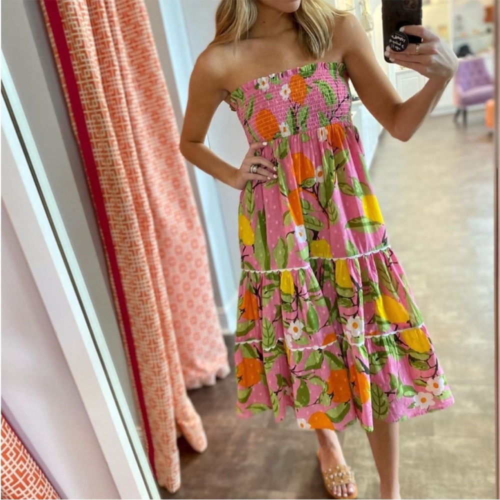 Olivia James The Label Izzy Skirt Dress in Citrus Garden Pink Green Sz XL